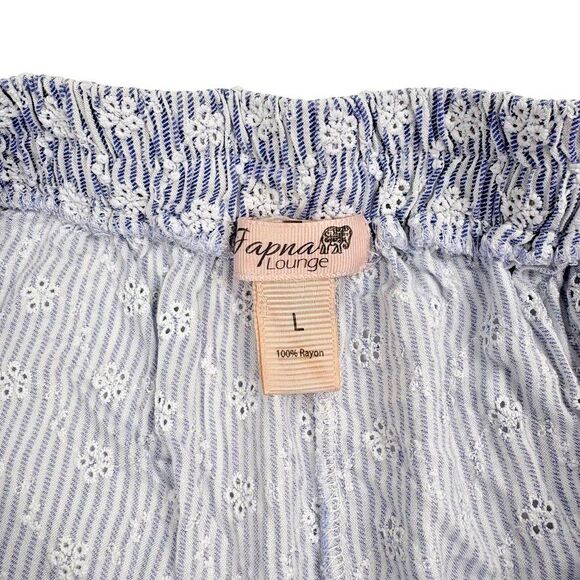 Japna Lounge Eyelet Oxford Blue Stripe PJ Sleep Shorts Girly Dainty Twee Soft L - Picture 2 of 8